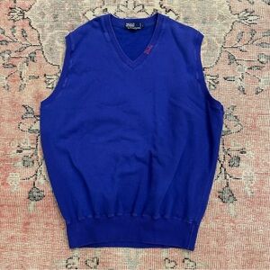 Polo Ralph Lauren Sweater Vest Mens Large Blue V Neck Cotton Preppy Golf Large L